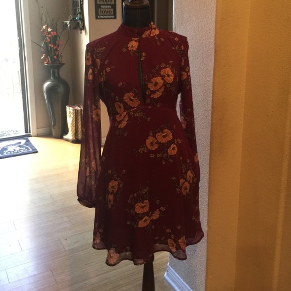 Burgundy floral print dress